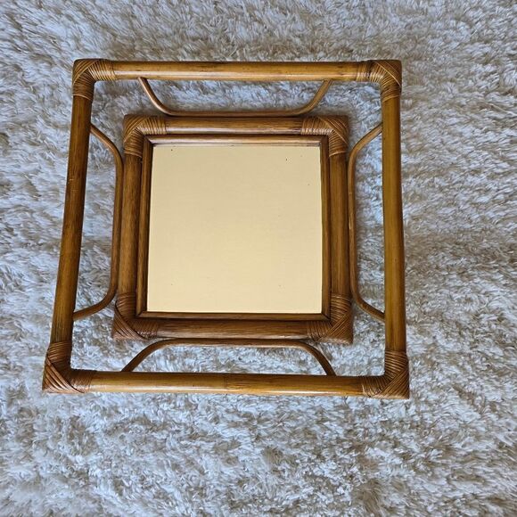 Bamboo/ Rattan Square Mirror Mid Century Modern  Bohemian - Picture 2 of 7